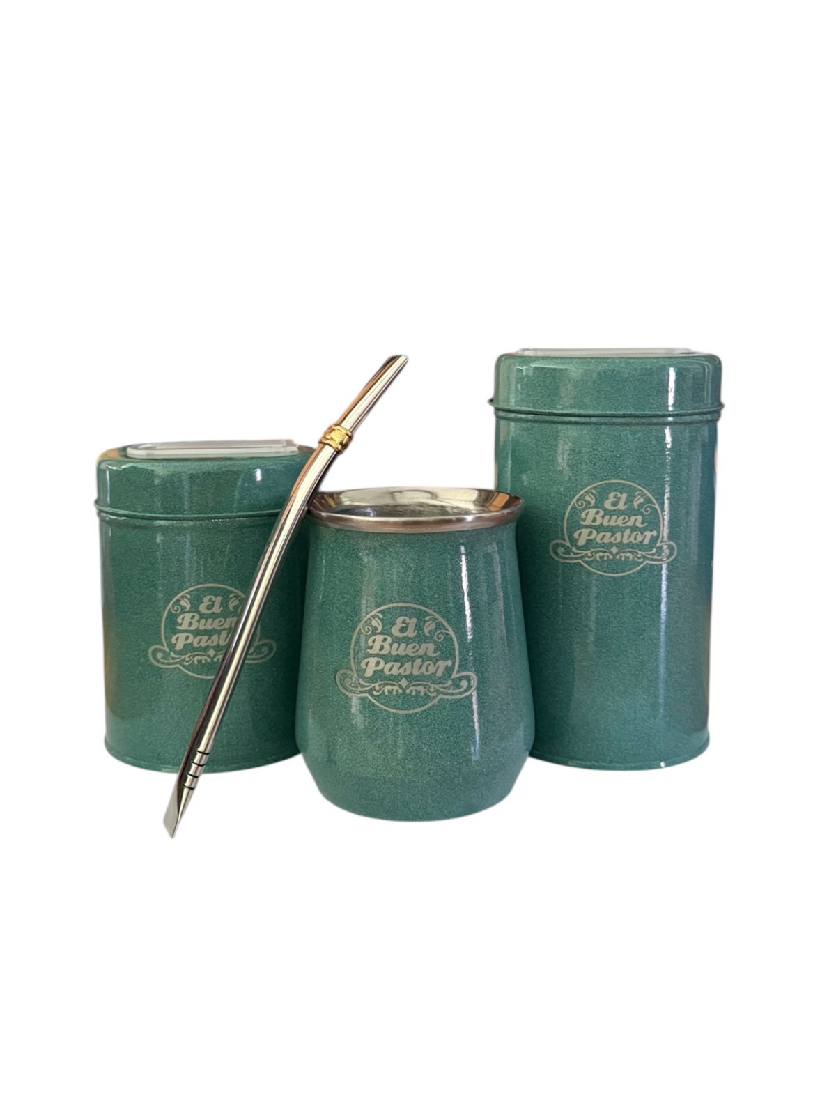 Set Matero Verde Agua Acero Inoxidable El Buen Pastor