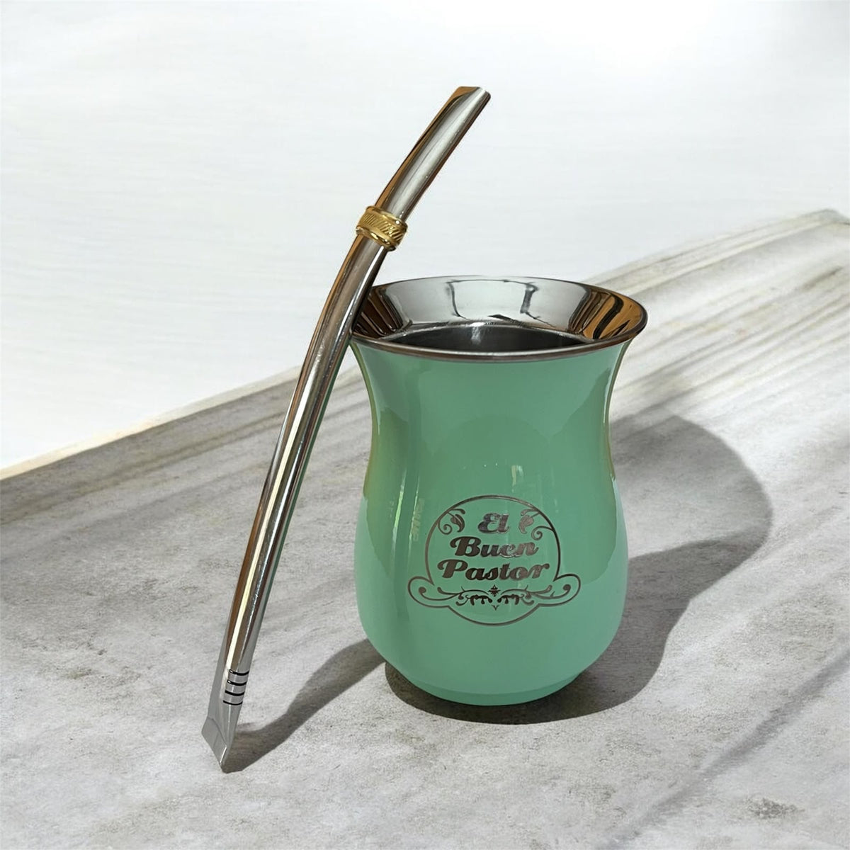 Mate Acero Inoxidable Verde Agua El Buen Pastor