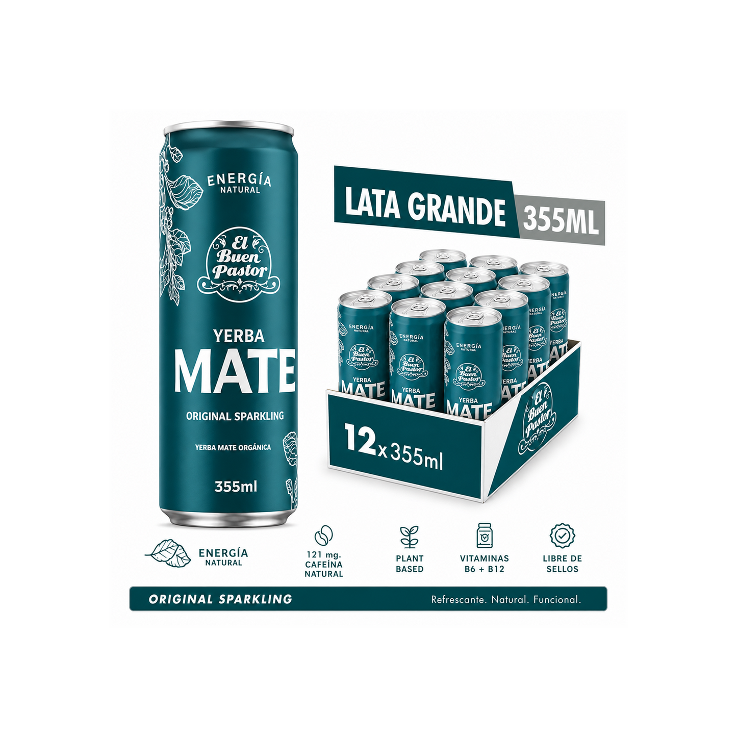 Pack x 12 Bebidas Energizante Natural Yerba Mate El Buen Pastor 355ml