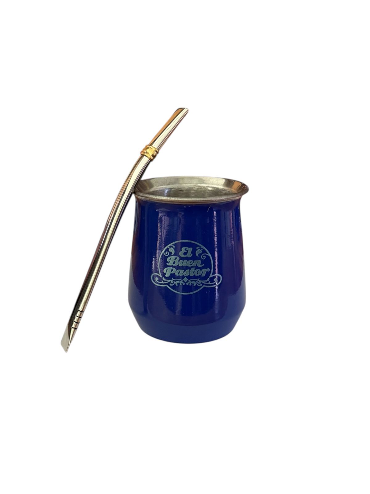 Mate Acero Inoxidable Azul con Bombilla El Buen Pastor