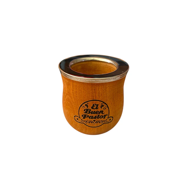 Mate Barrilito de Madera Algarrobo mas Bombilla El Buen Pastor