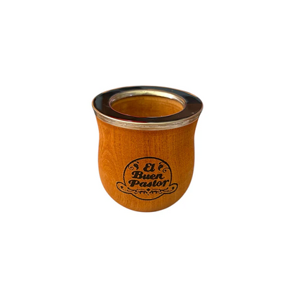 Mate Barrilito de Madera Algarrobo mas Bombilla El Buen Pastor