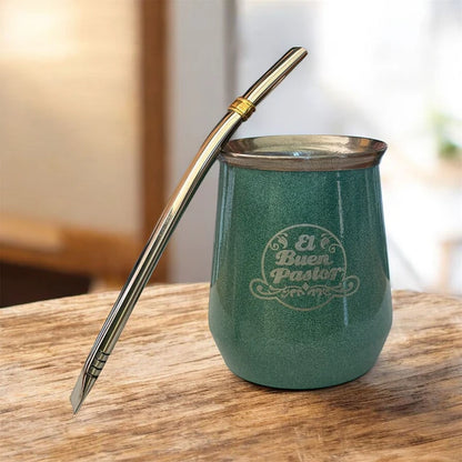 Mate Acero Inoxidable Verde Agua con Bombilla El Buen Pastor