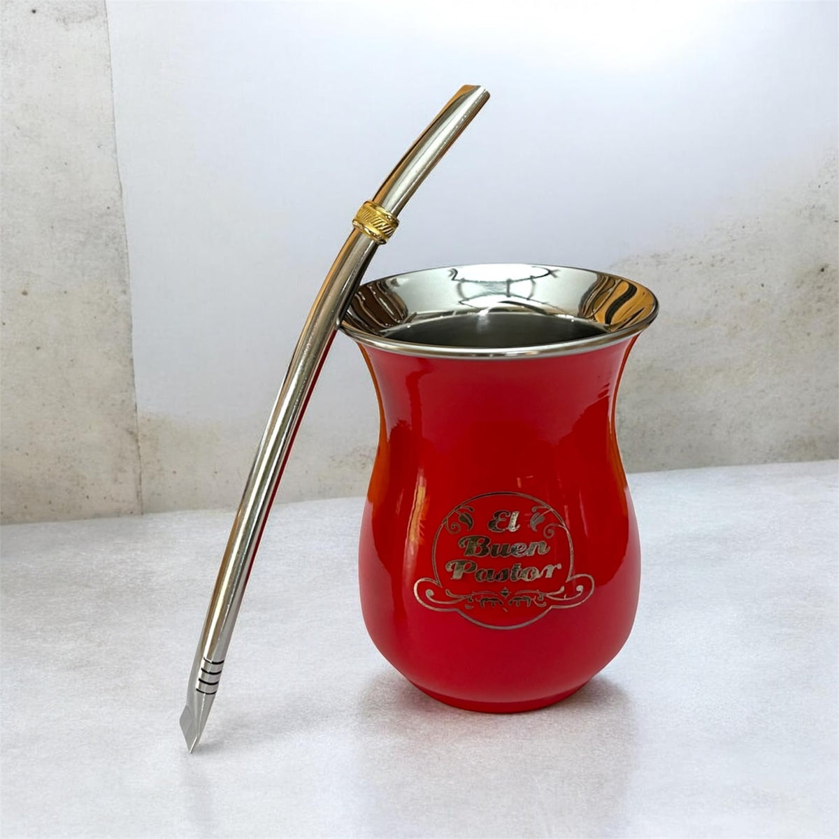 Mate Acero Inoxidable Rojo El Buen Pastor