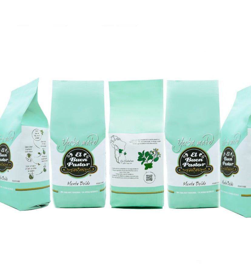 Pack 5 Yerba Mate Menta Boldo El Buen Pastor 500 G