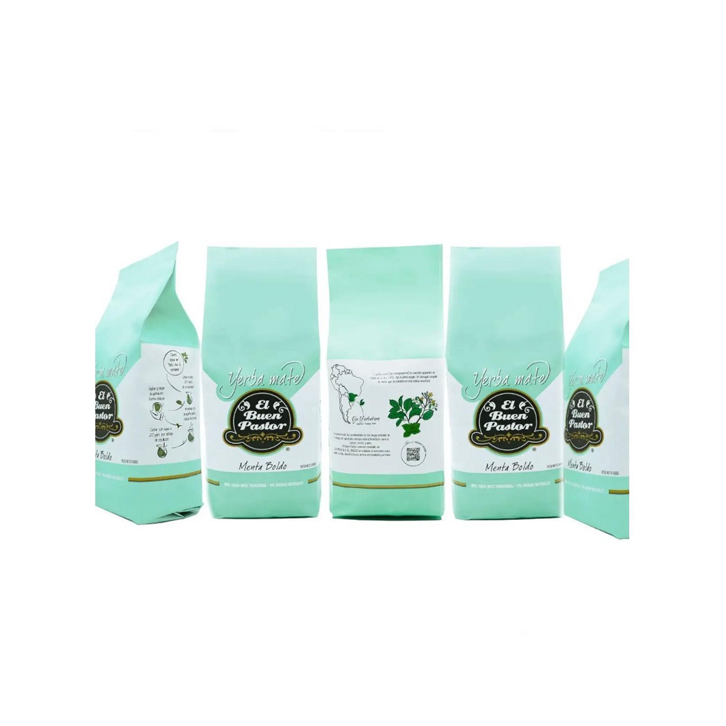 Pack 5 Yerba Mate Menta Boldo El Buen Pastor 500 G libre de gluten
