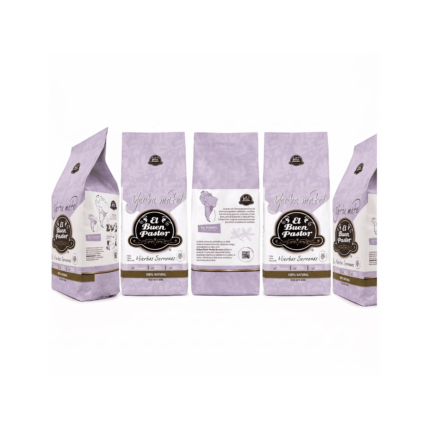 Pack 5 Yerba Mate Hierbas Serranas El Buen Pastor 500g libre de gluten