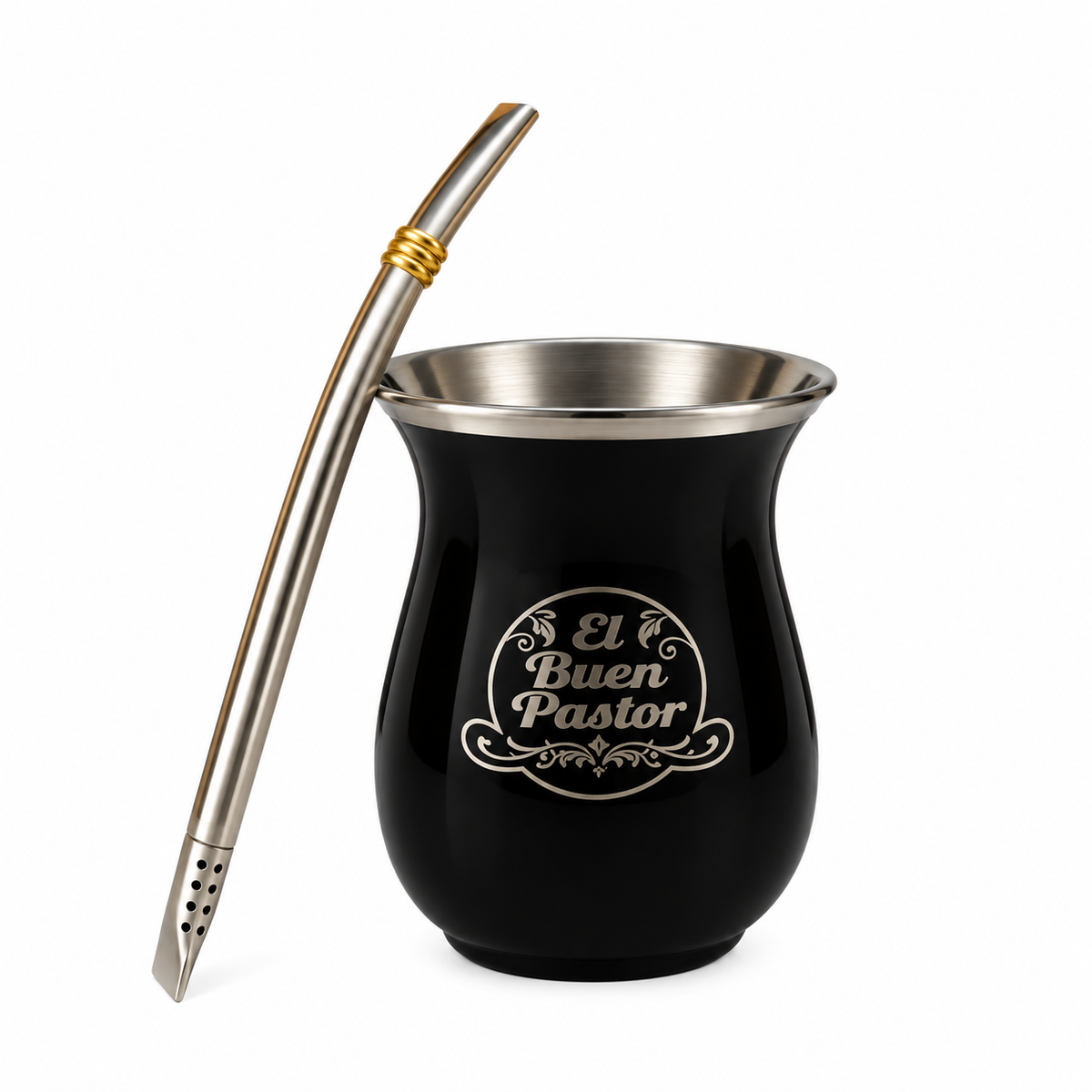 Mate Acero Inoxidable Negro Brillante El Buen Pastor