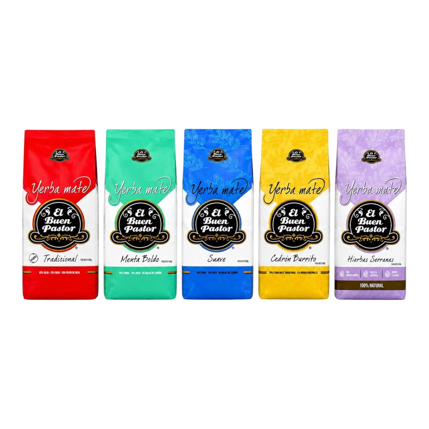 Pack x 5 Yerba Mate El Buen Pastor Surtidas 500G libre de gluten