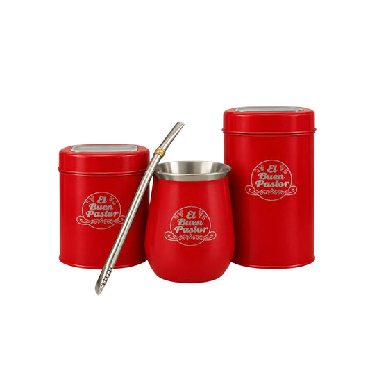Set Matero Rojo Acero Inoxidable El Buen Pastor