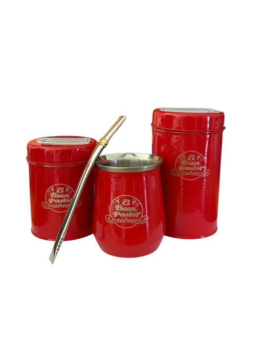 Set Matero Rojo Acero Inoxidable El Buen Pastor