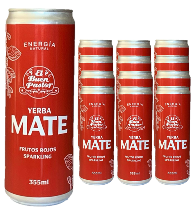 Pack x 12 uni Bebida Energizante Natural Yerba Mate Frutos Rojos El Buen Pastor 355ml