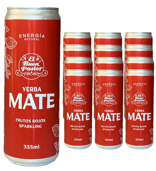 Pack x 12 uni Bebida Energizante Natural Yerba Mate Frutos Rojos El Buen Pastor 355ml