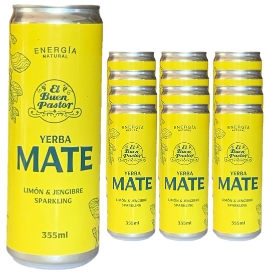 Pack x 12 Uni Bebida Energizante Natural Yerba Mate Limón & Jengibre El Buen Pastor 355ml