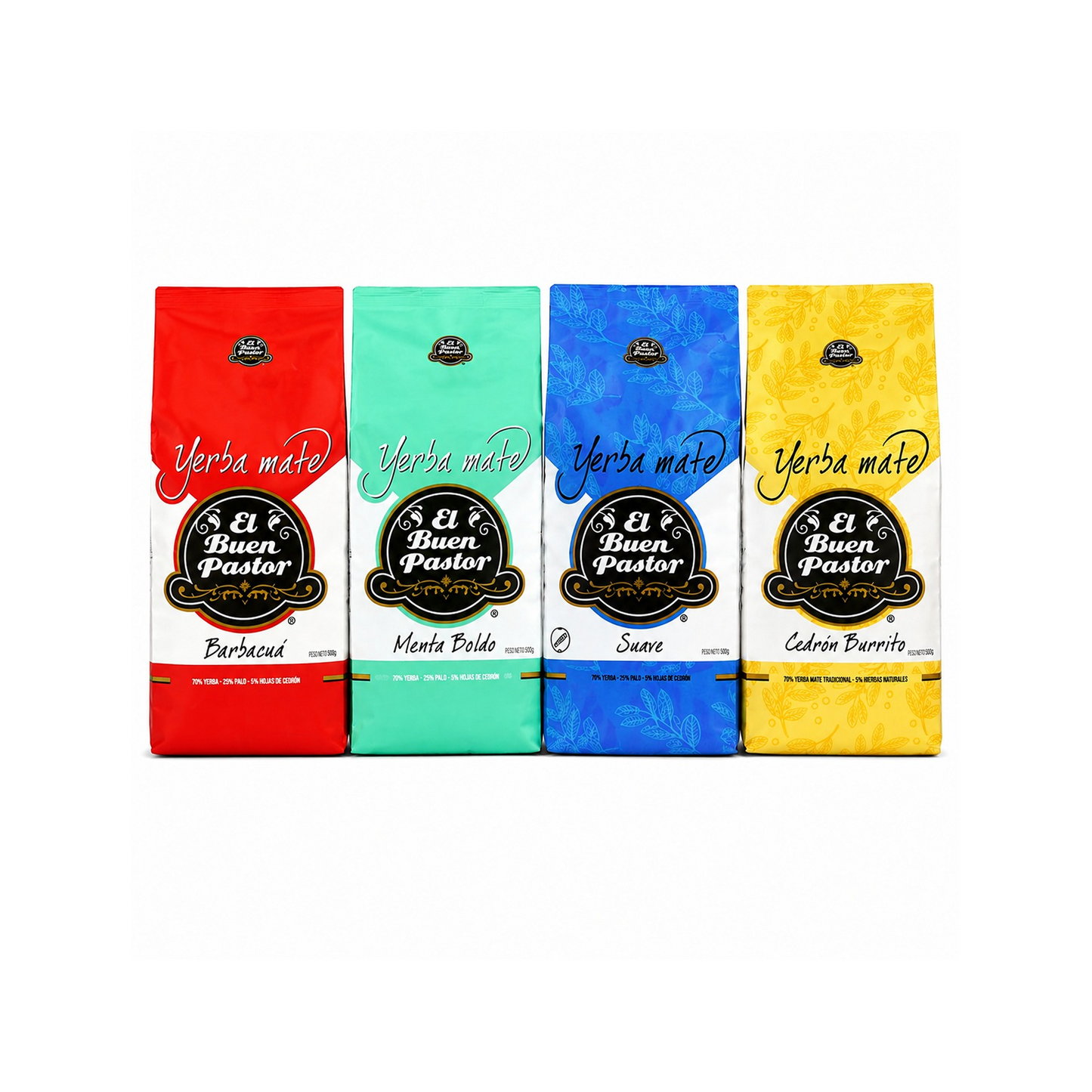 Pack 4 Variedades Yerba Mate El Buen Pastor 500 G libre de gluten